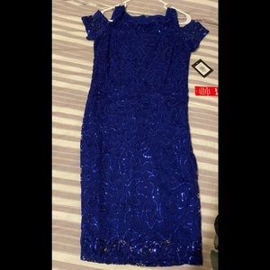 ❤️ Royal blue dress sequins cut out shoulder midi length ❤️
